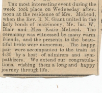 Katherine Rachel McLeod and James Wilson Blair wedding announcement